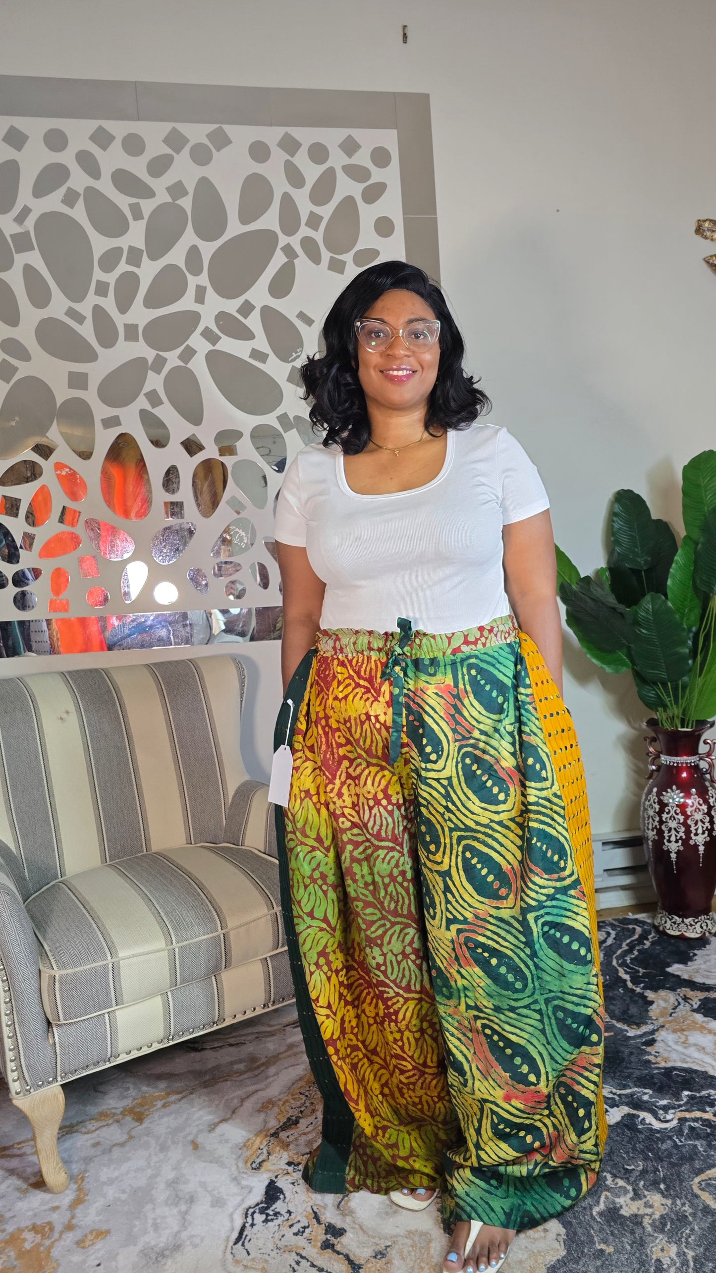 Labubu free flowy crepe adire pant