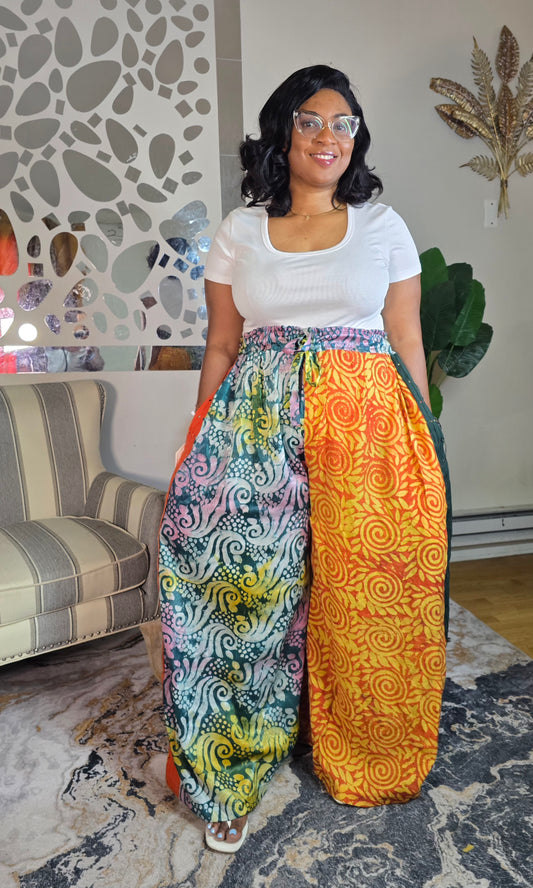 Labubu free flowy crepe Adire pant