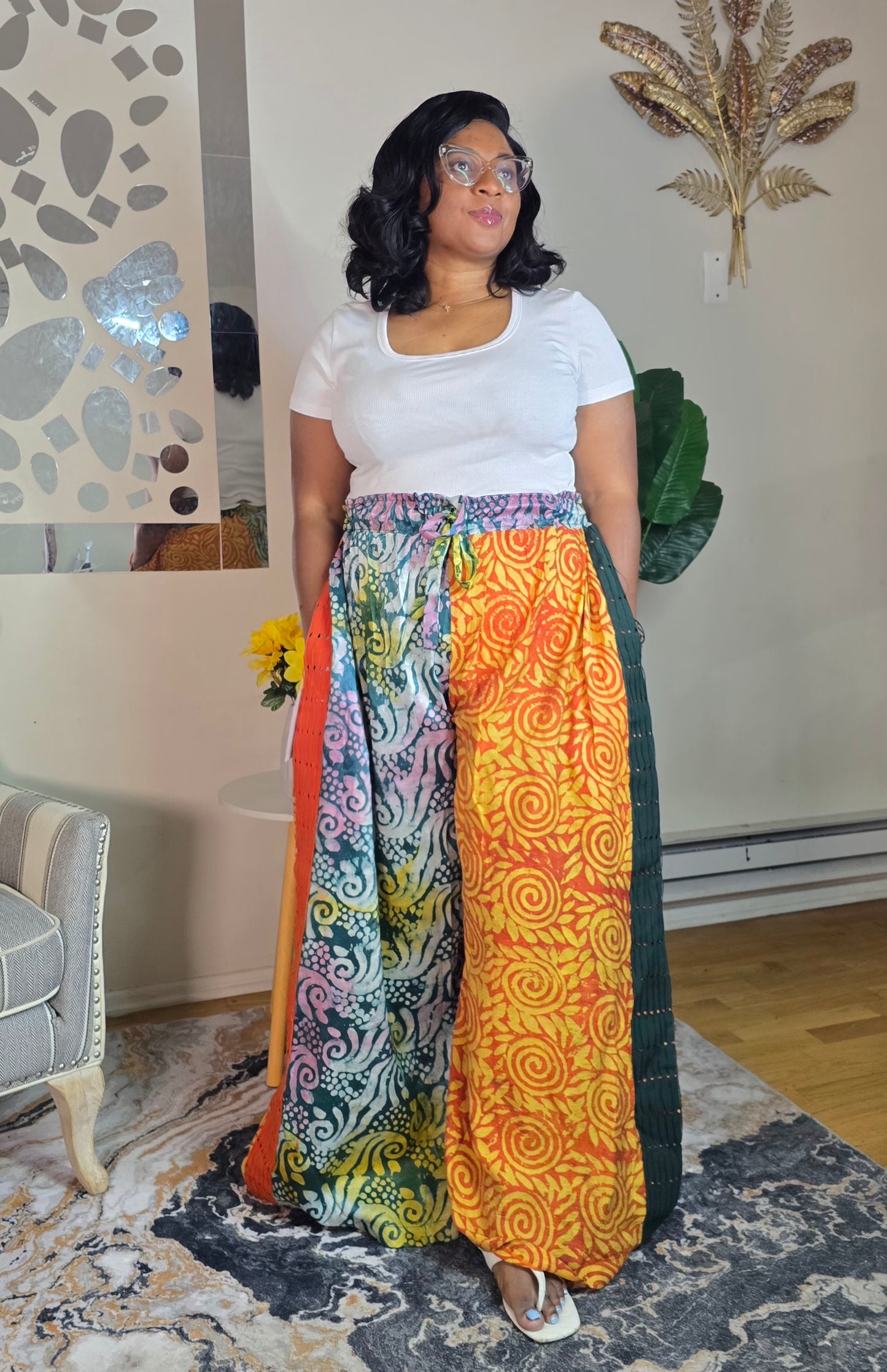 Labubu free flowy crepe Adire pant