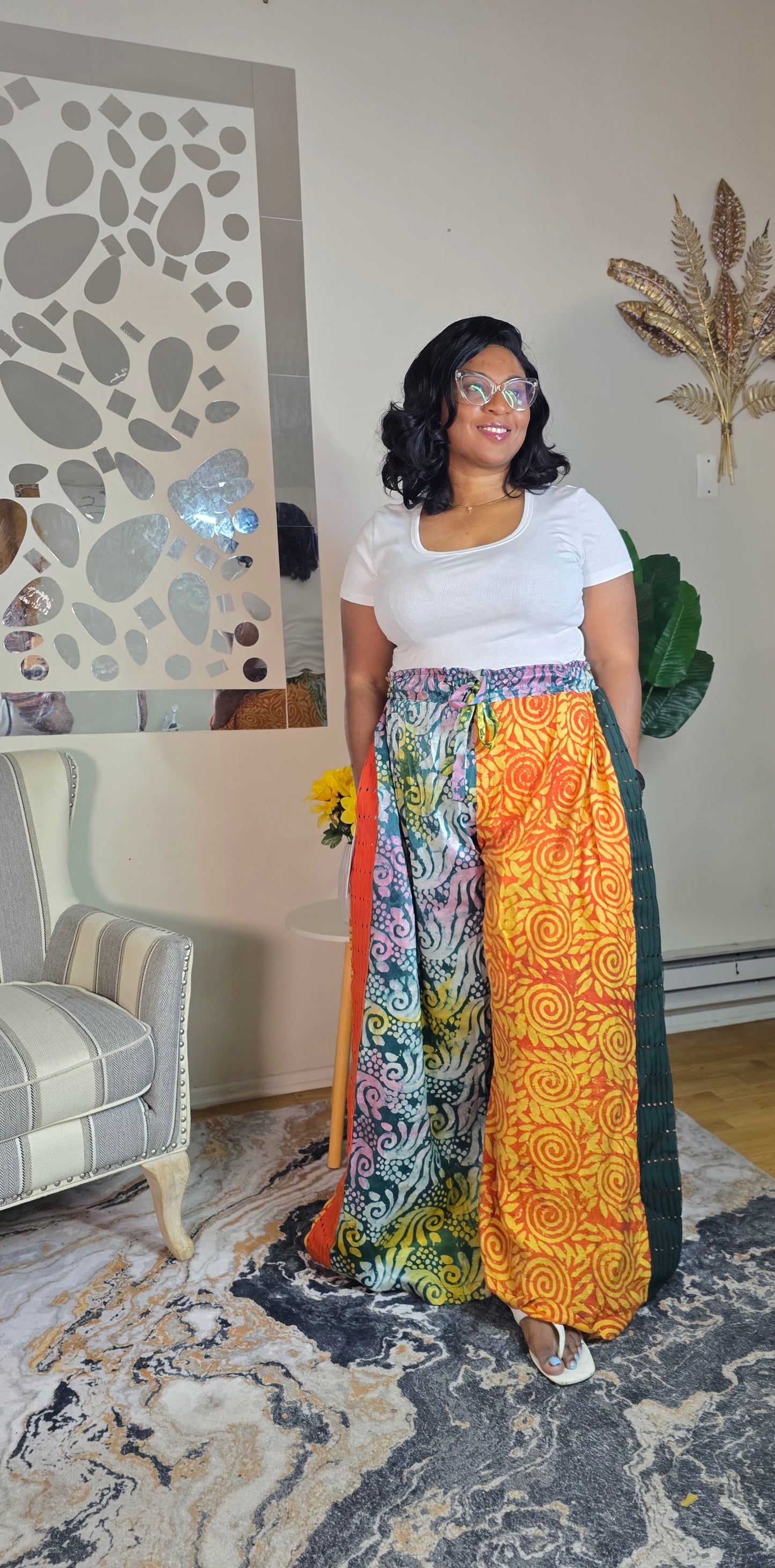 Labubu free flowy crepe Adire pant