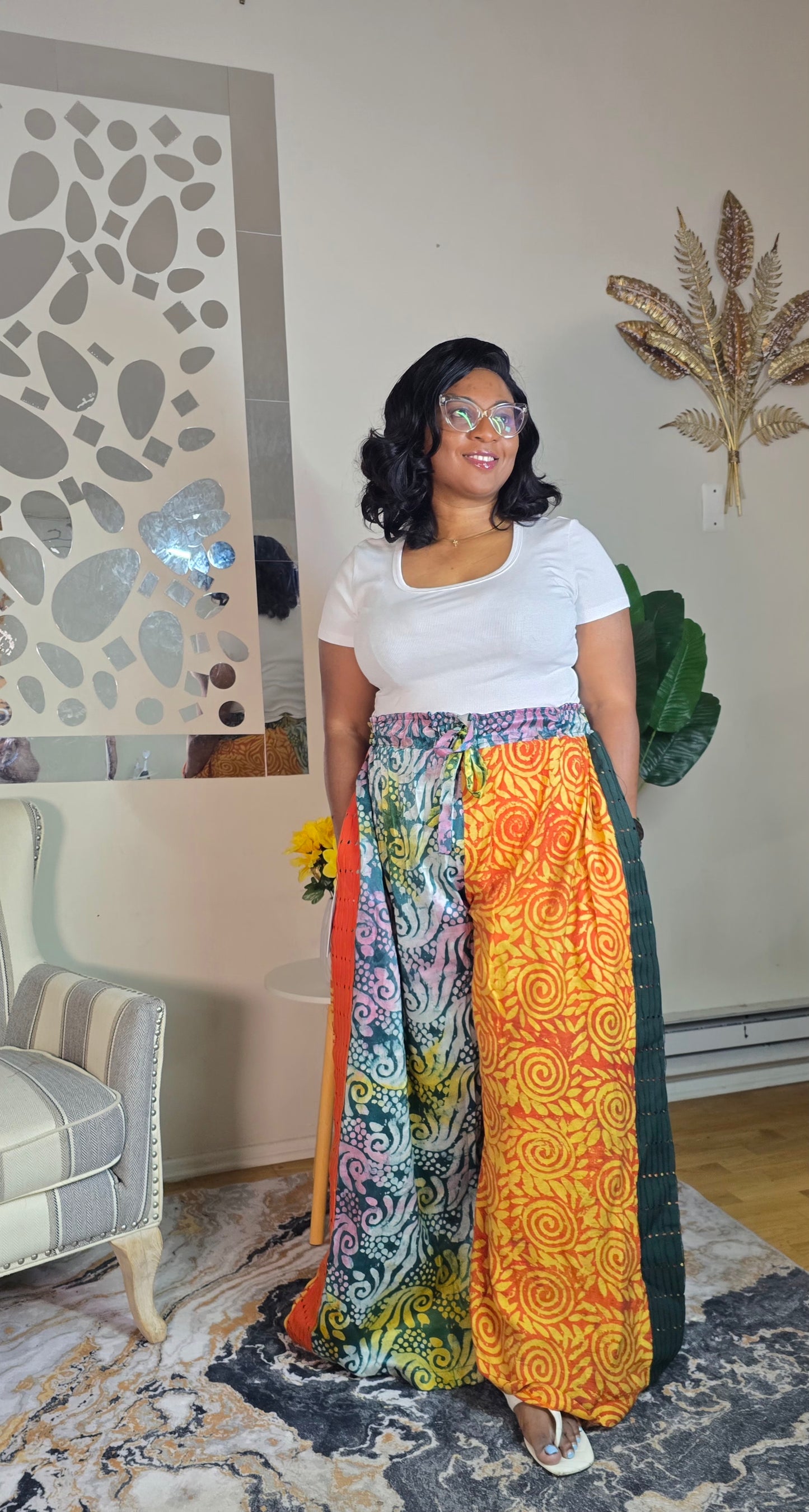 Labubu free flowy crepe Adire pant