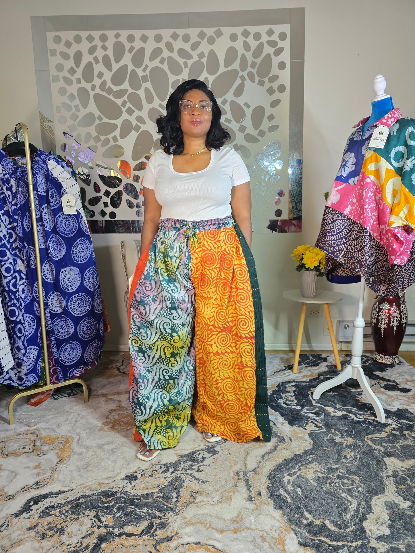 Labubu free flowy crepe Adire pant