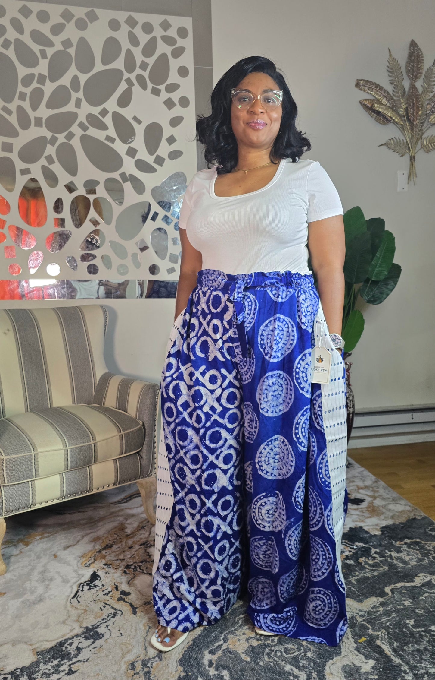 Labubu free flowy crepe adire pant