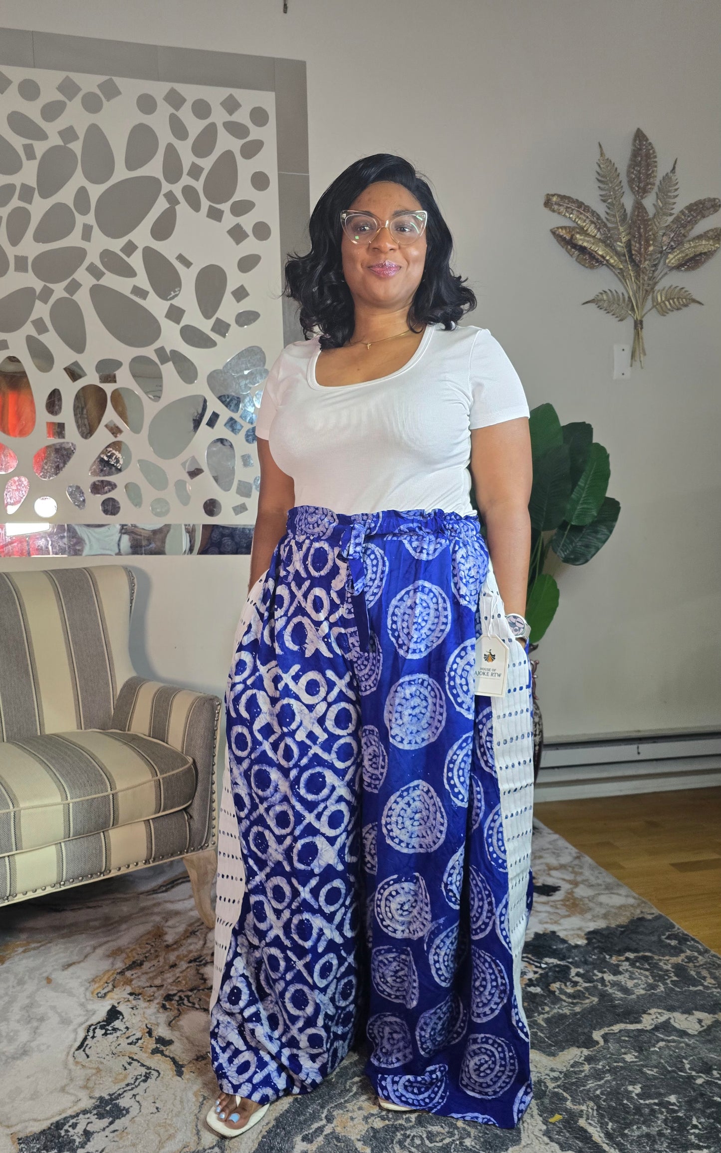 Labubu free flowy crepe adire pant