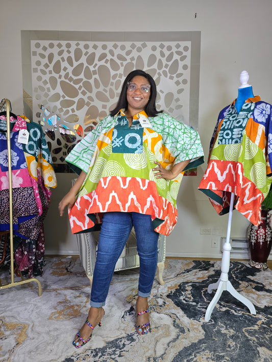 Ayinke Patched Adire Top