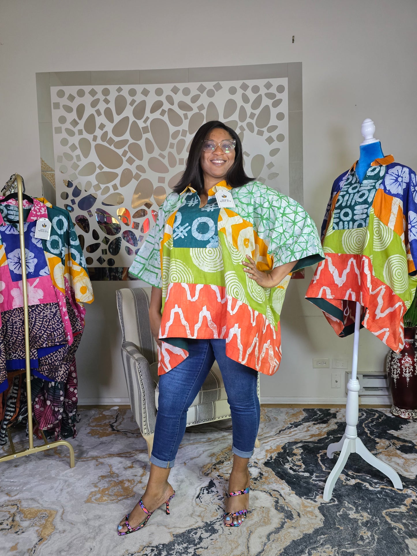 Ayinke Patched Adire Top