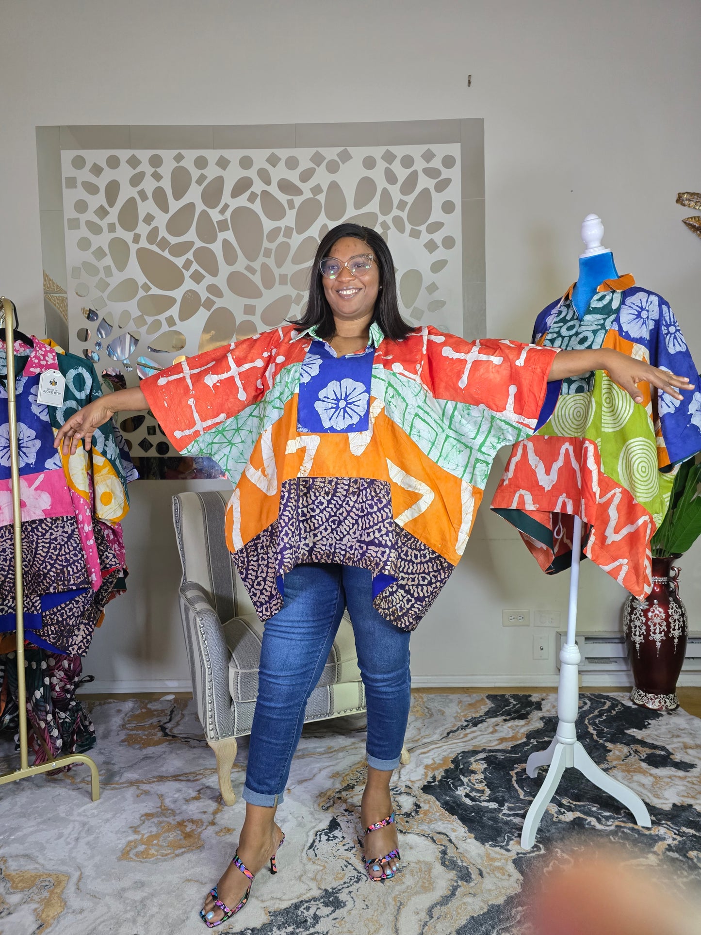 Ayinke Patched Adire Top