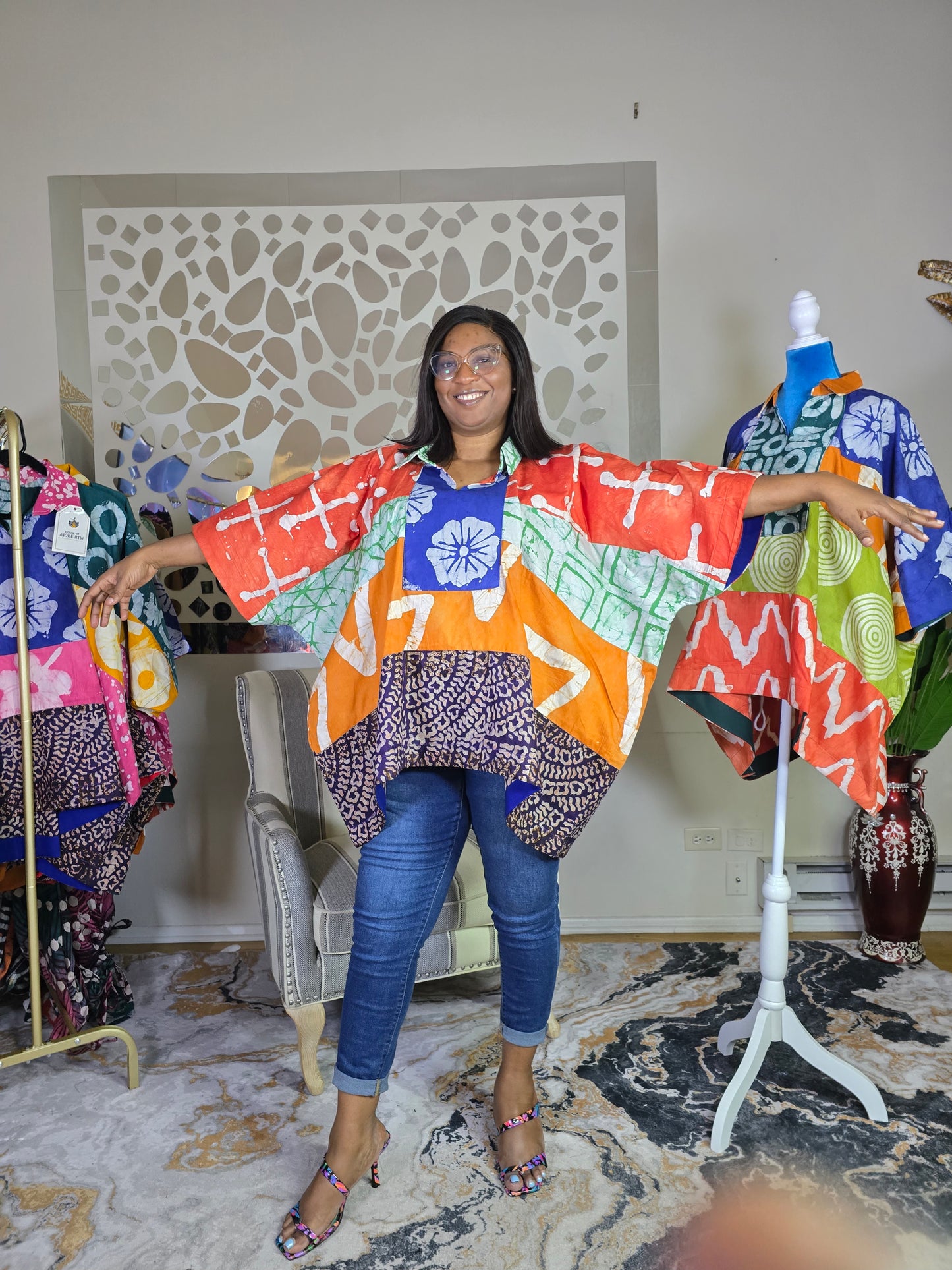 Ayinke Patched Adire Top