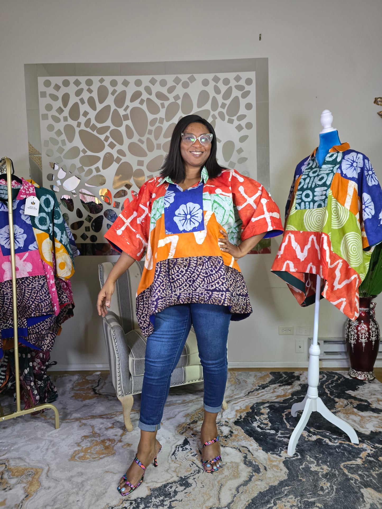 Ayinke Patched Adire Top