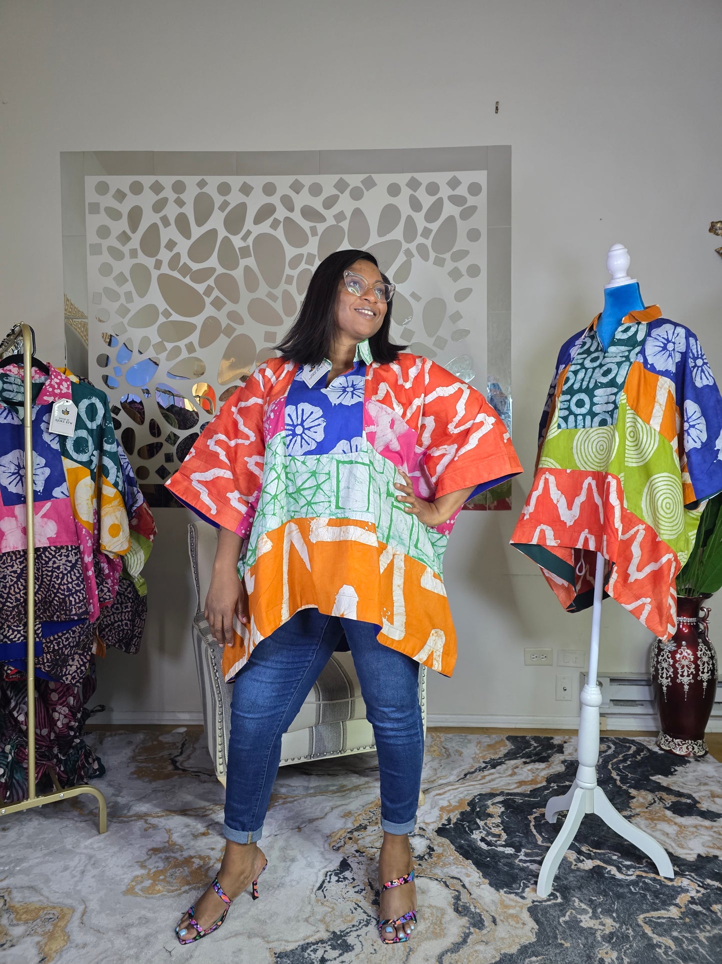 Ayinke Patched Adire top