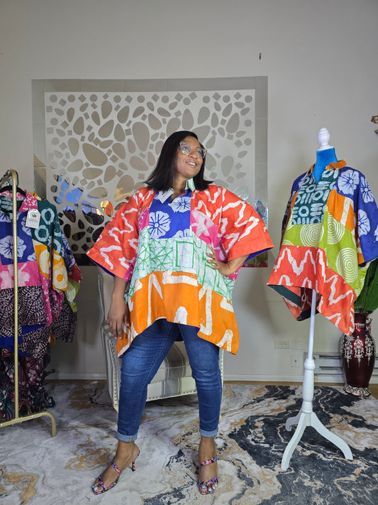 Ayinke Patched Adire top