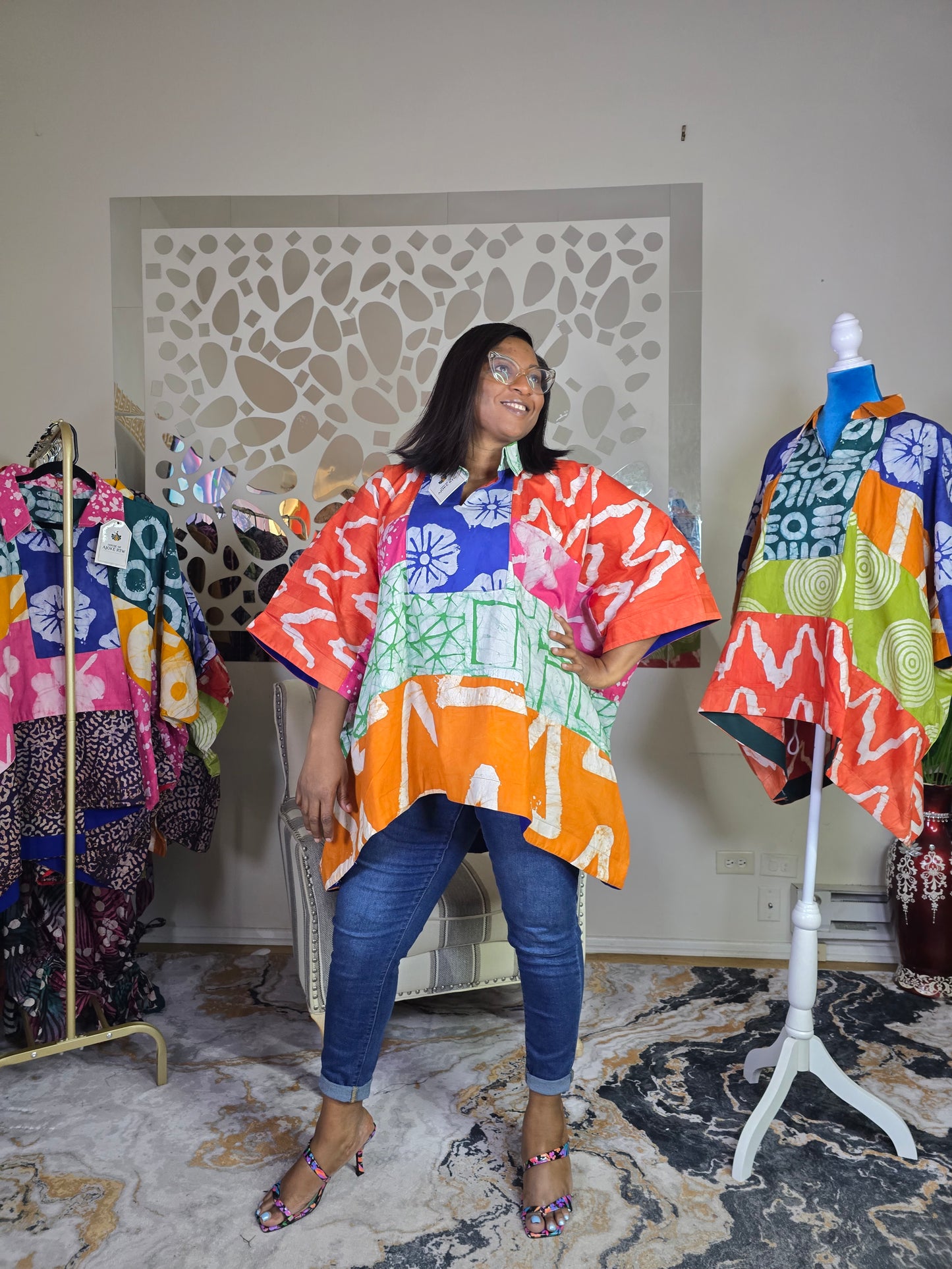 Ayinke Patched Adire top