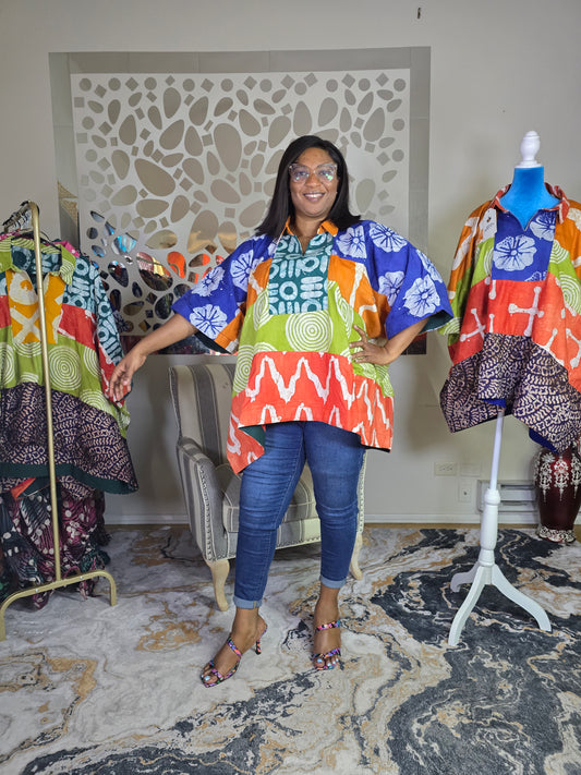 Ayinke patched Adire Top