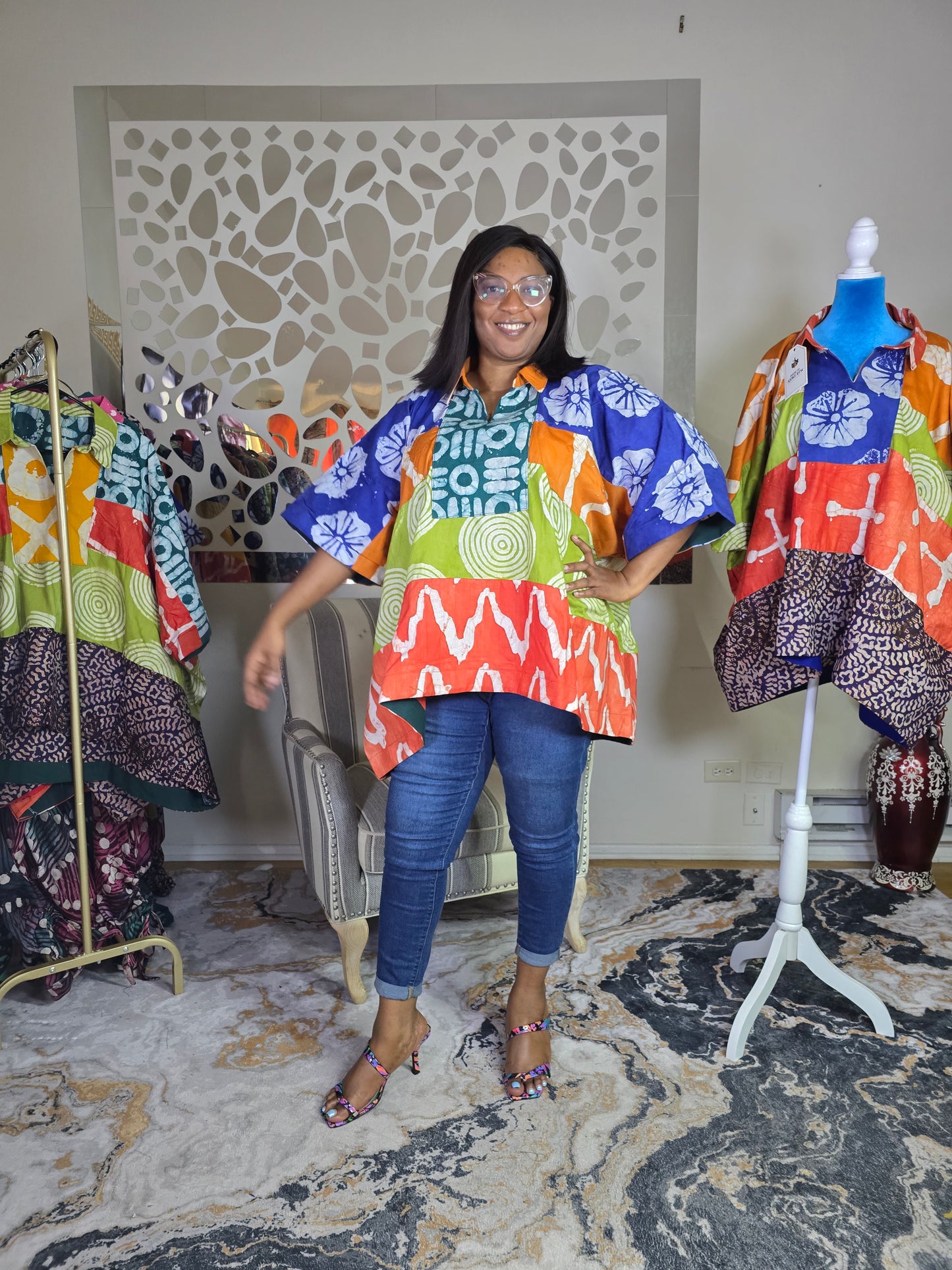 Ayinke patched Adire Top