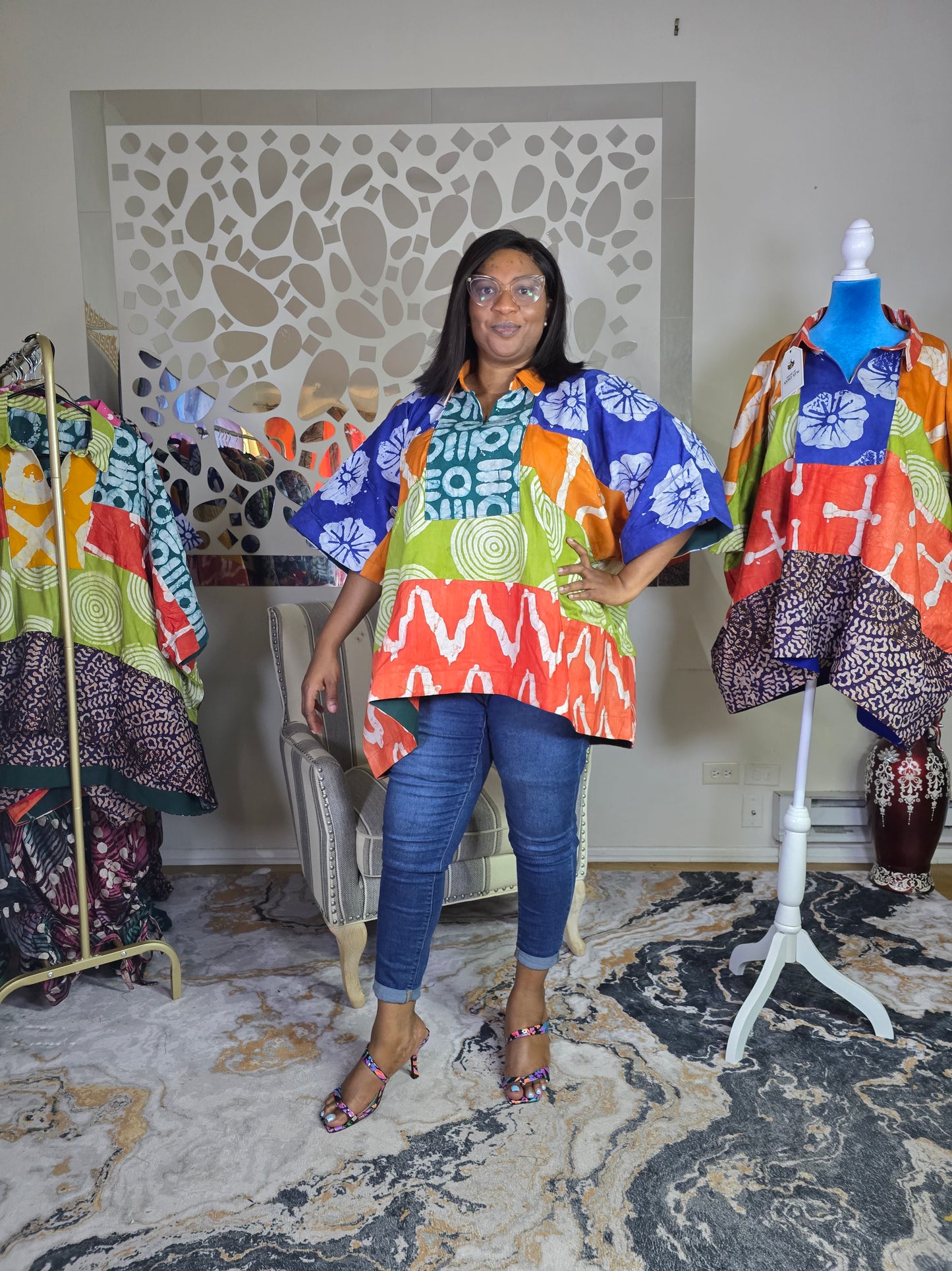 Ayinke patched Adire Top
