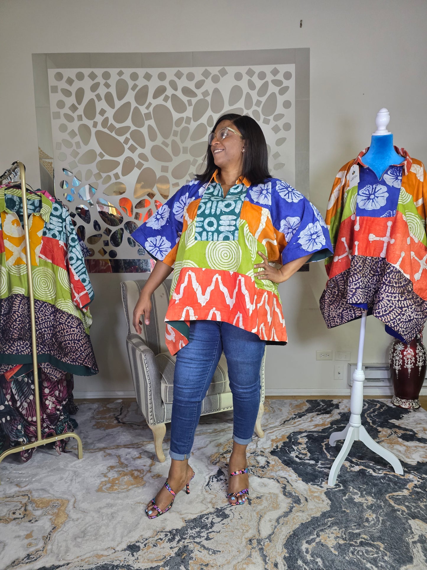 Ayinke patched Adire Top