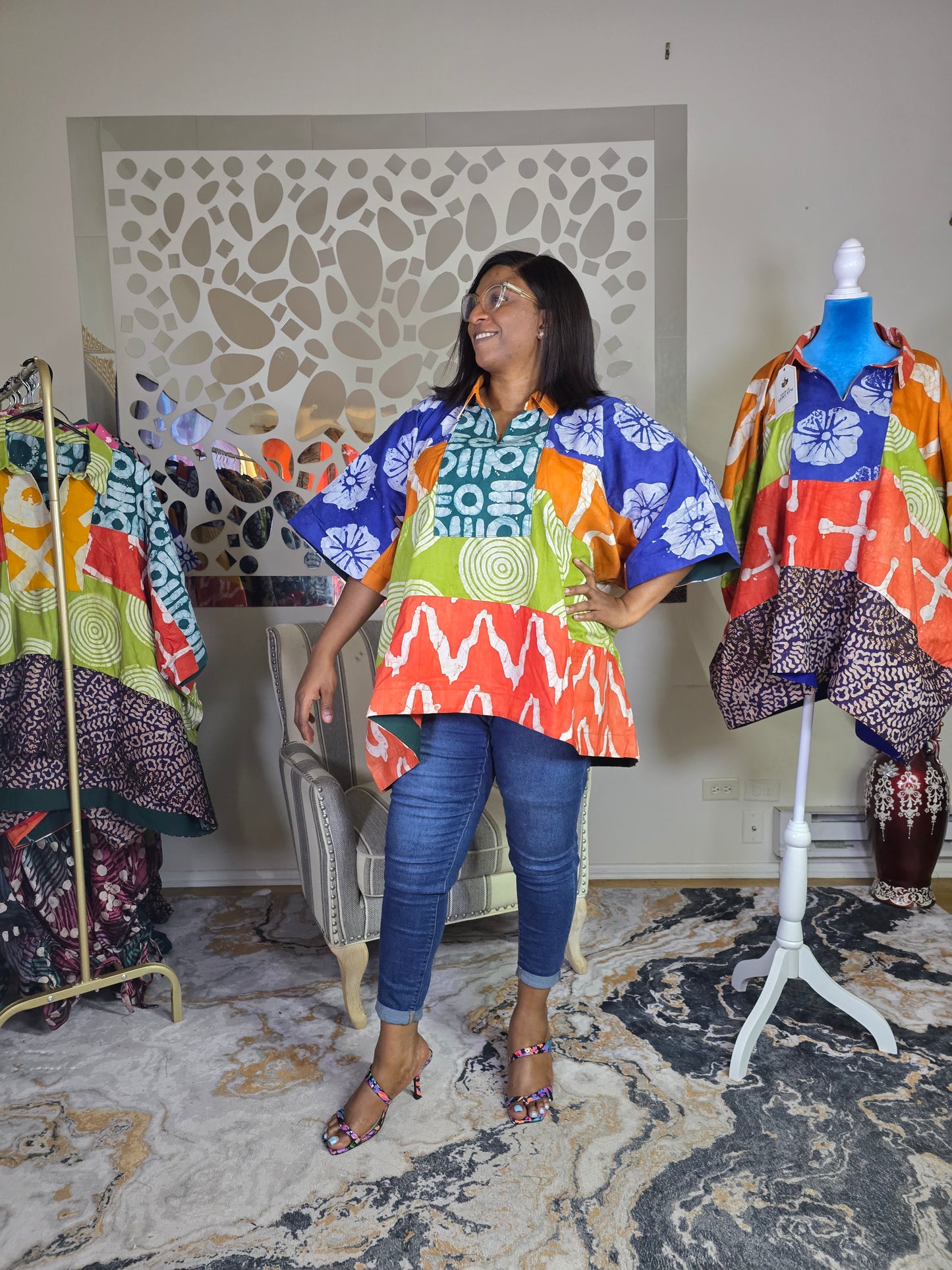 Ayinke patched Adire Top