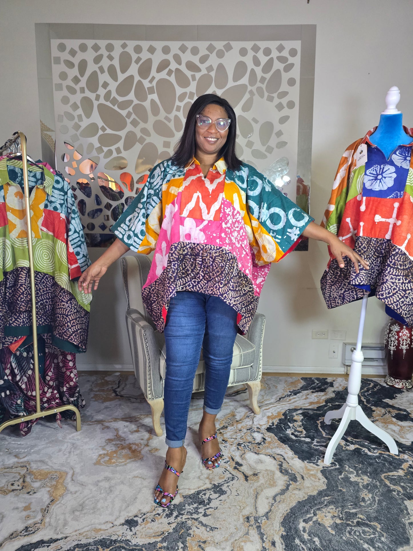 Ayinke patched Adire Top