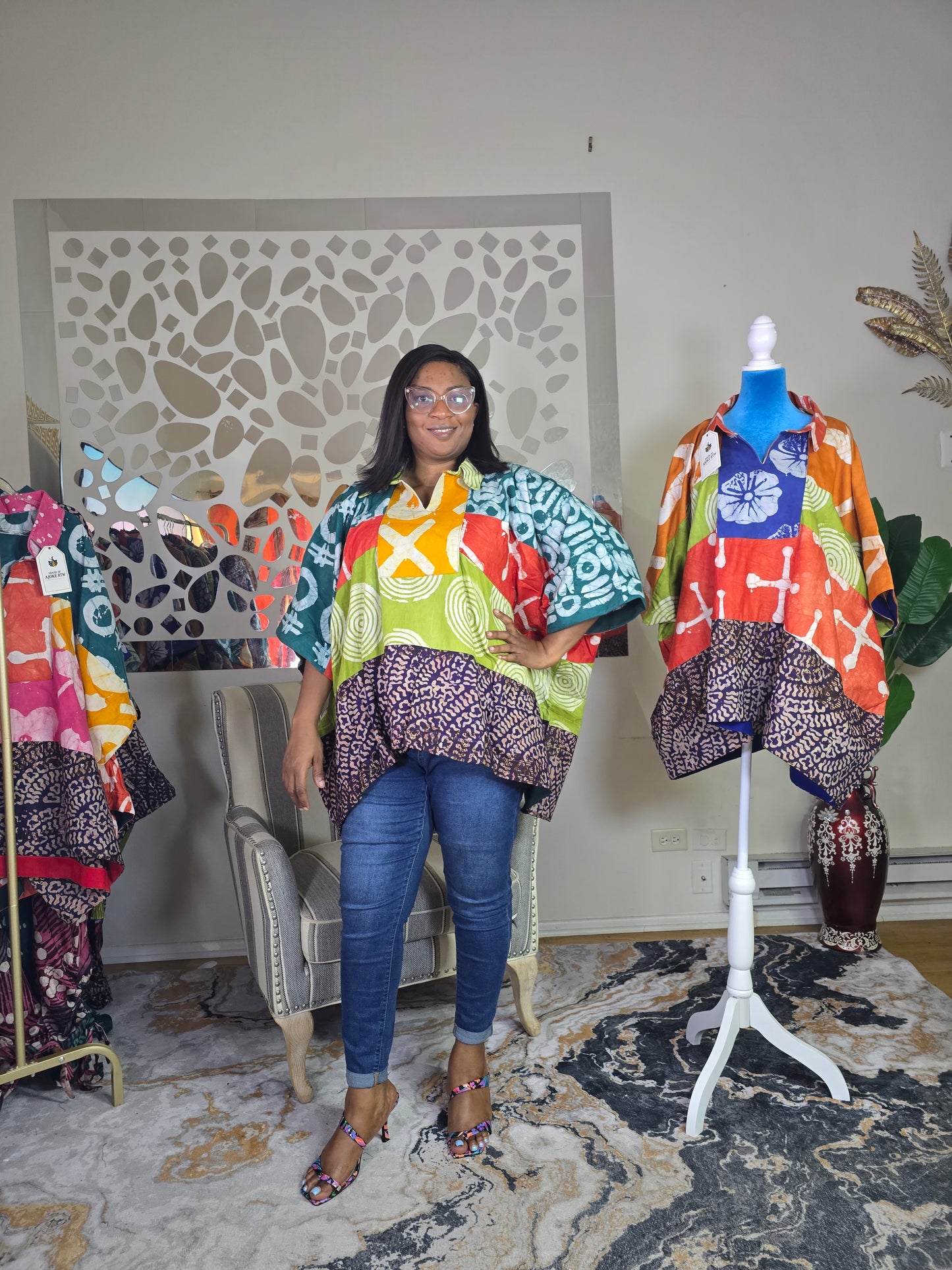 Ayinke patched Adire top