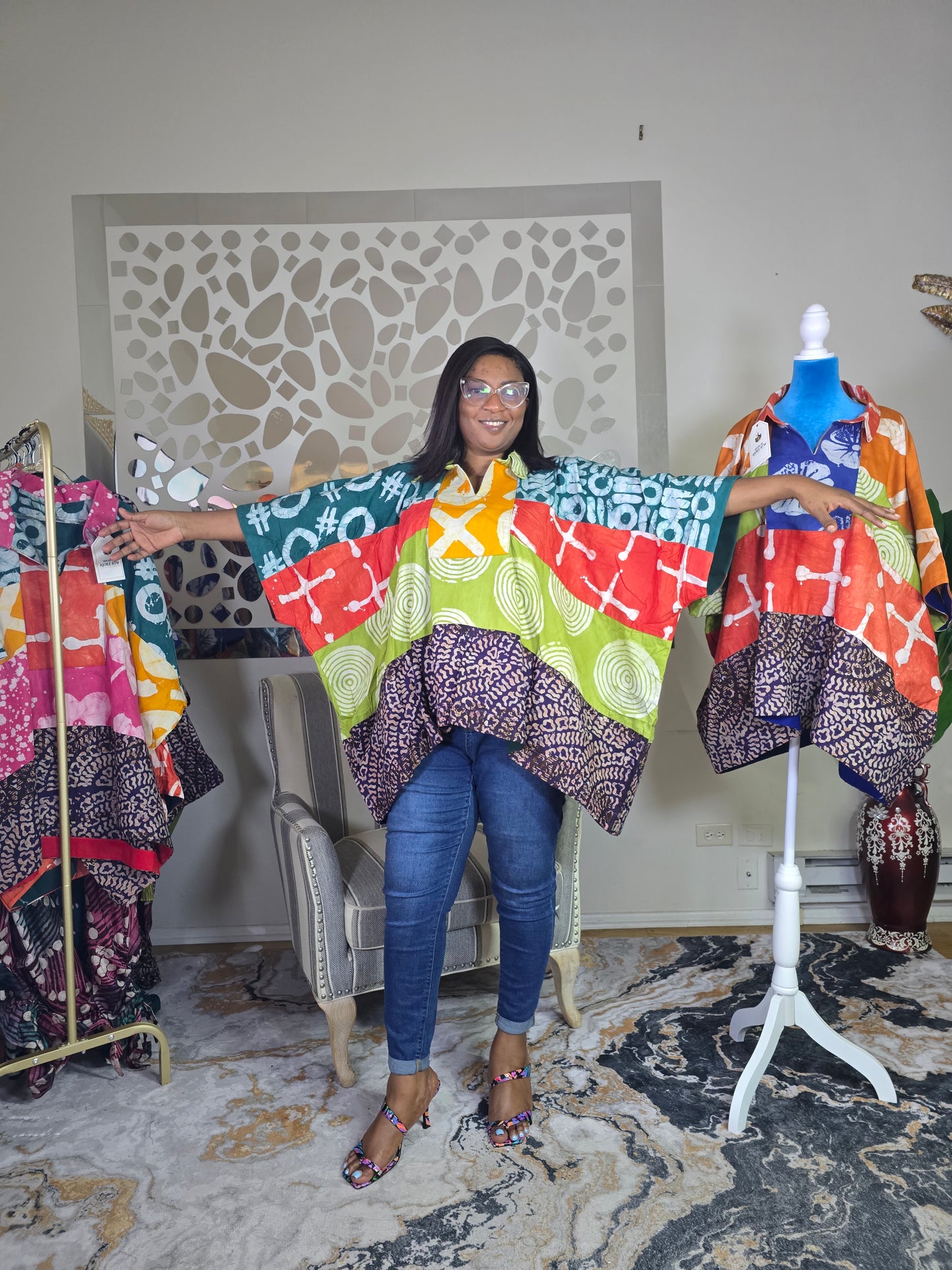 Ayinke patched Adire top