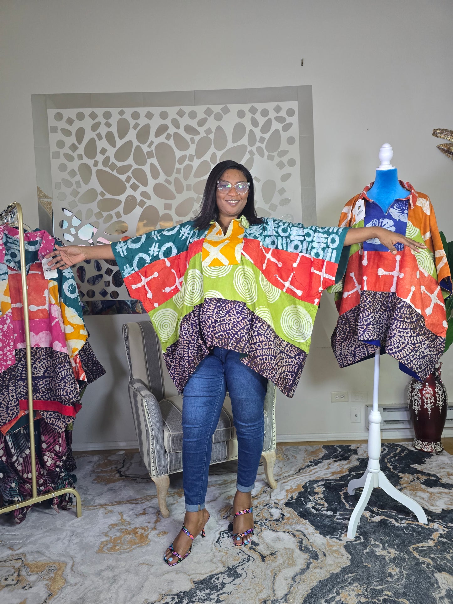 Ayinke patched Adire top