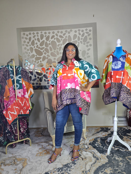 Ayinke Patched Adire Top