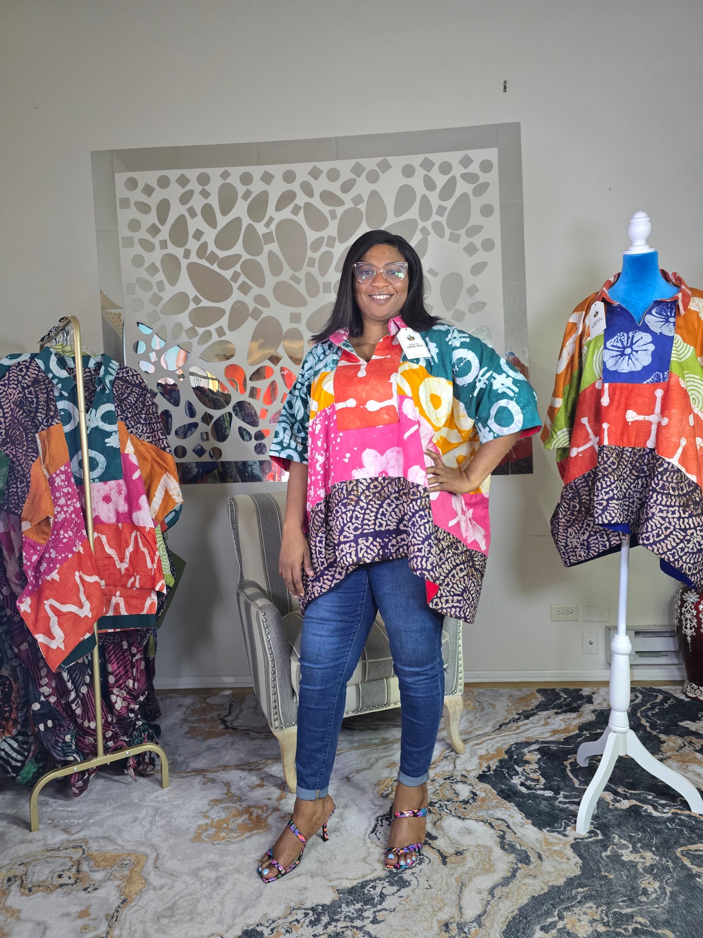 Ayinke Patched Adire Top