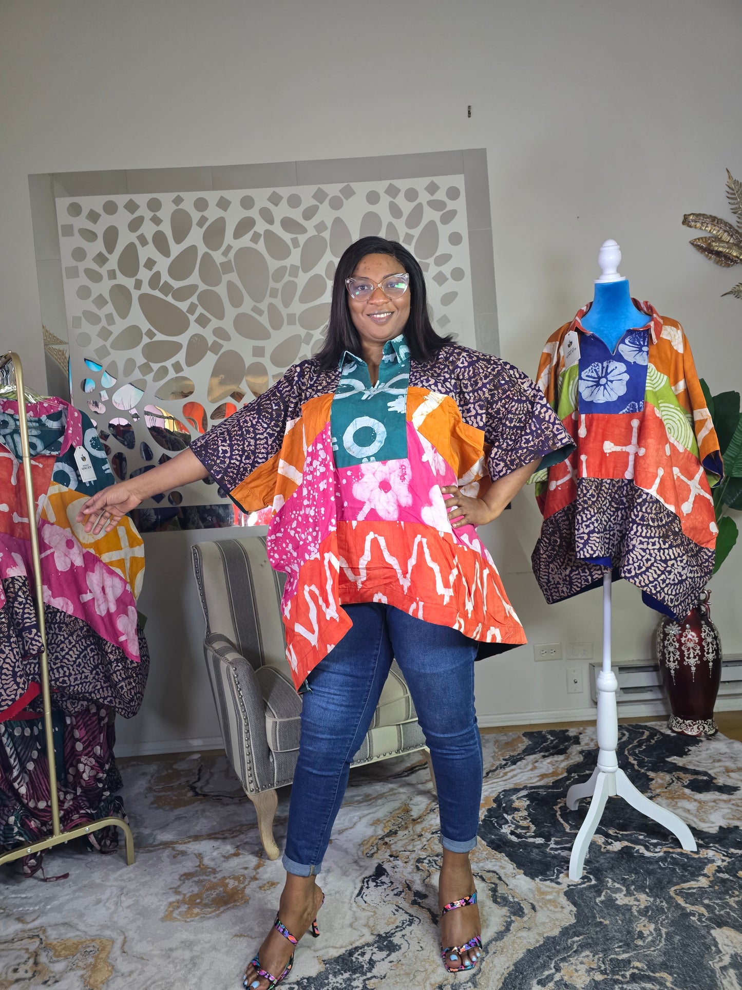 Ayinke Patched Adire Top
