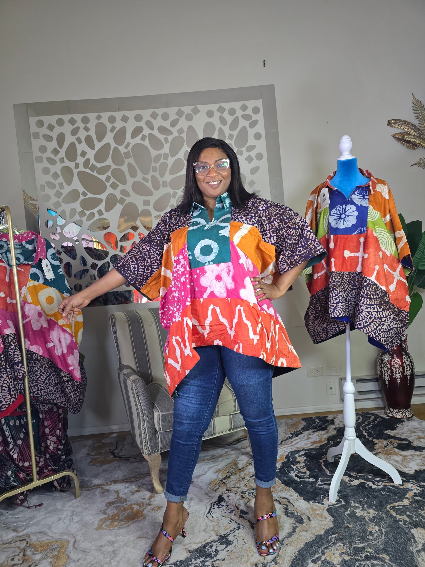 Ayinke Patched Adire Top