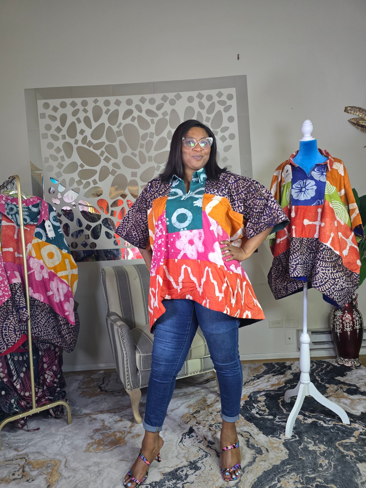 Ayinke Patched Adire Top