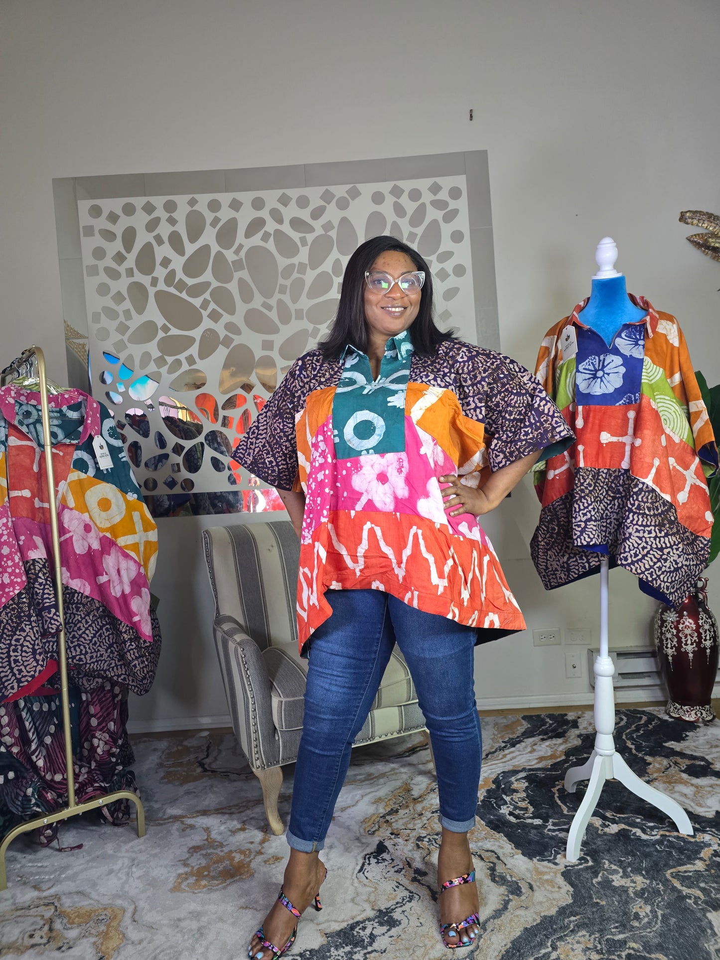 Ayinke Patched Adire Top