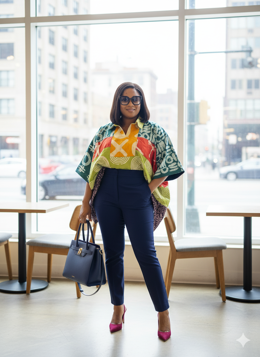 Ayinke patched Adire top