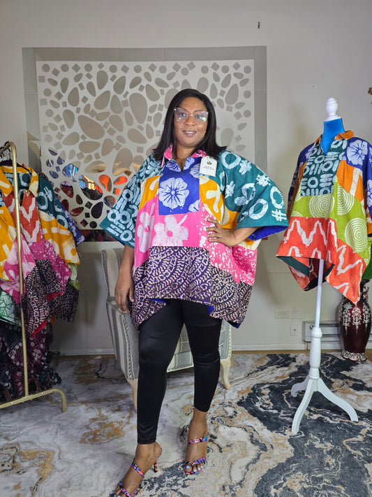 Ayinke Patched Adire Top