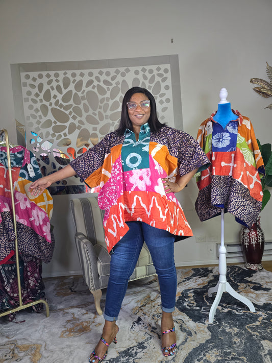 Ayinke Patched Adire Top