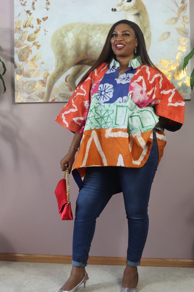 Ayinke Patched Adire top