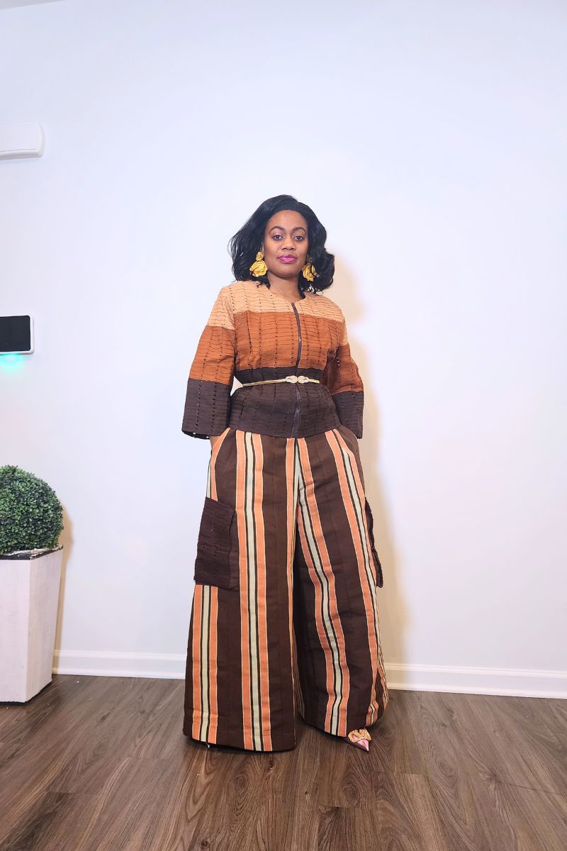 Morẹ́mi Color-Block Luxe Aso-Oke Jacket | Earth-Tone Color-Block (Tan / Caramel / Chocolate Brown)